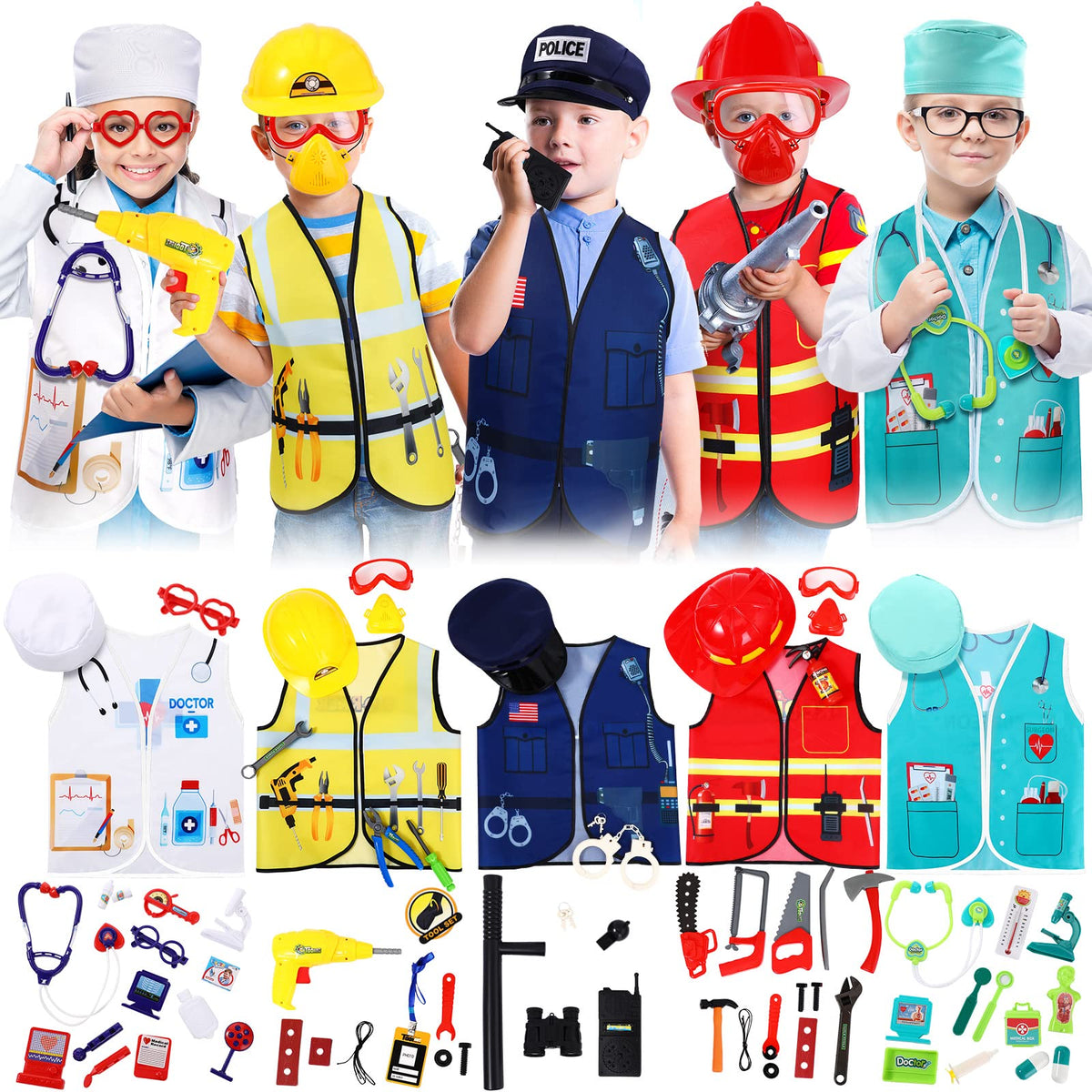 Deekin 5-Set Kids’ Dress-Up Role-Play Vests, Ages 3–7