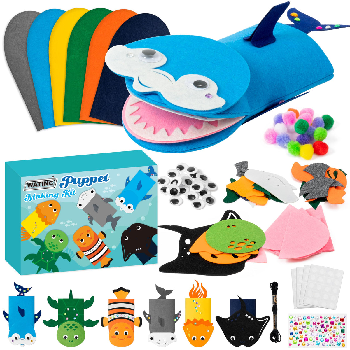 WATINC Kids’ Felt Sock Hand Puppet Making Craft Kit