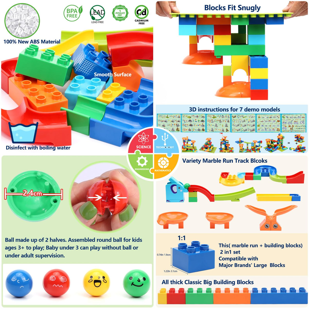 COUOMOXA STEM Marble Run Set for Classic Big Blocks