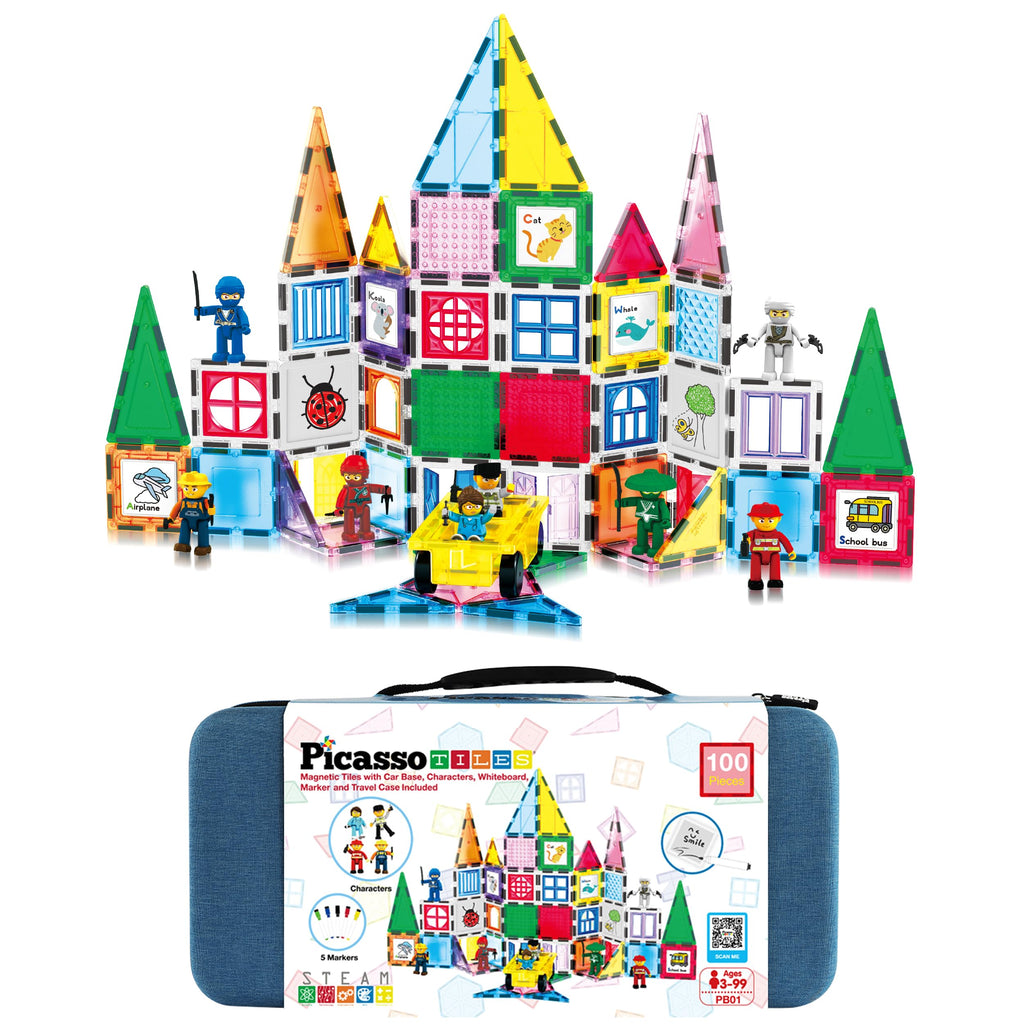PicassoTiles Mega Magnetic Building Set with Figures, Car & Case