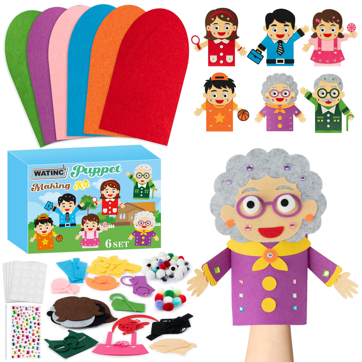 WATINC Kids’ Felt Sock Hand Puppet Making Craft Kit