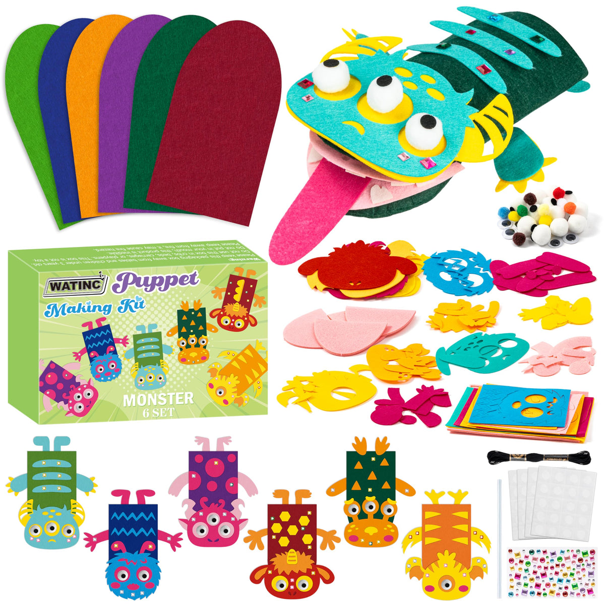 WATINC Kids’ Felt Sock Hand Puppet Making Craft Kit