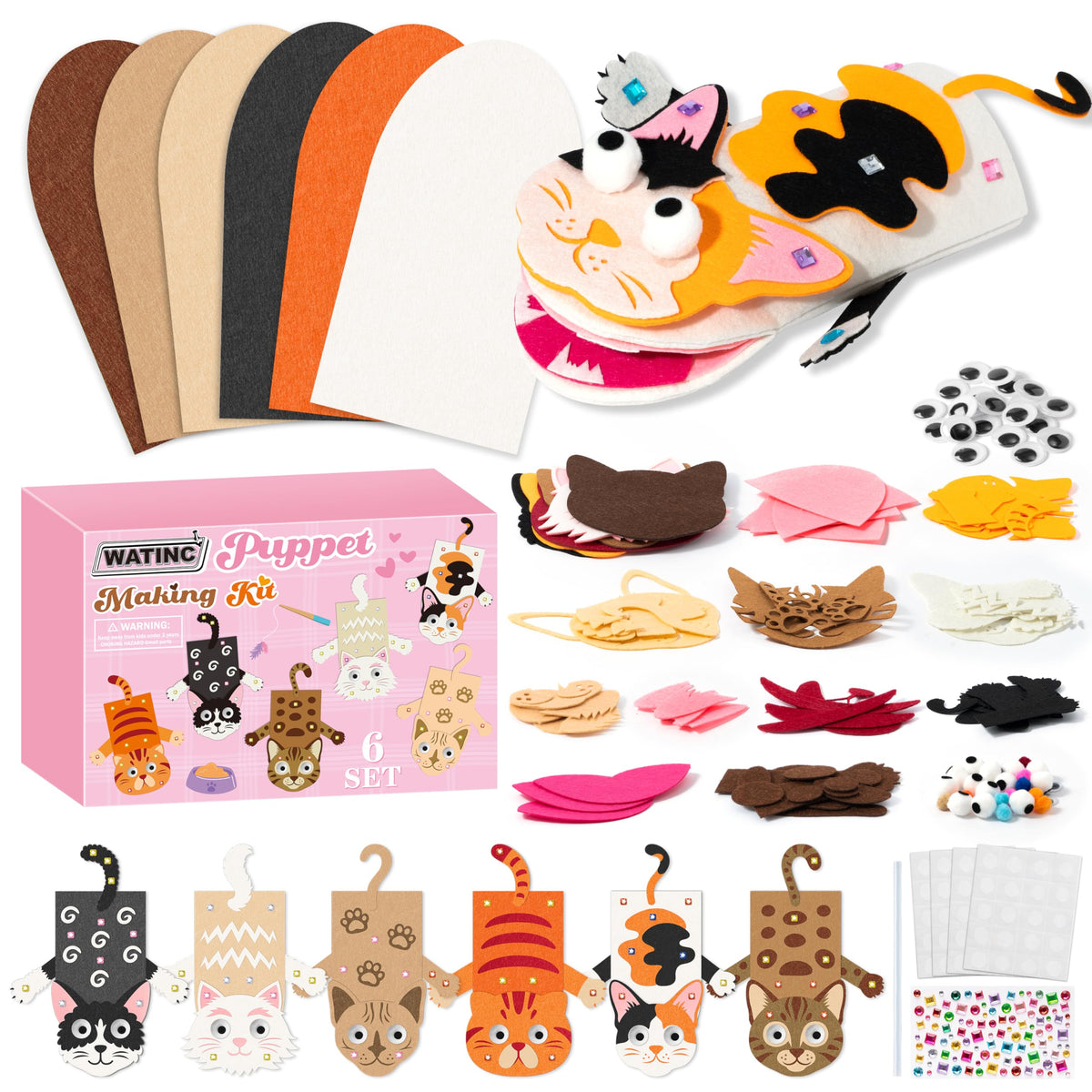 WATINC Kids’ Felt Sock Hand Puppet Making Craft Kit