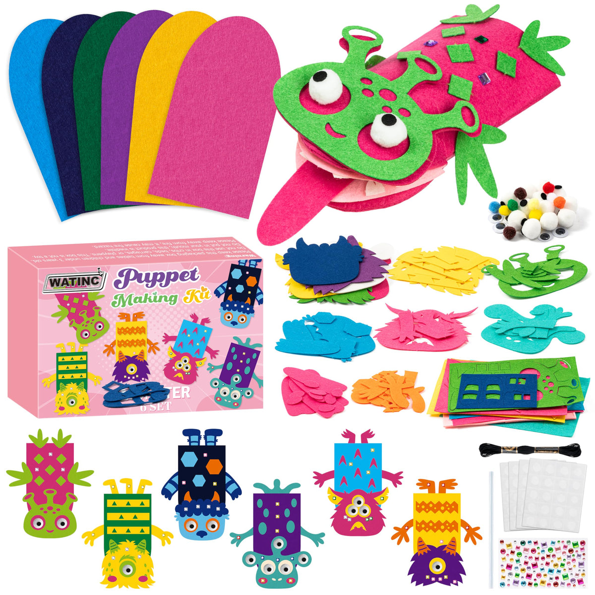 WATINC Kids’ Felt Sock Hand Puppet Making Craft Kit