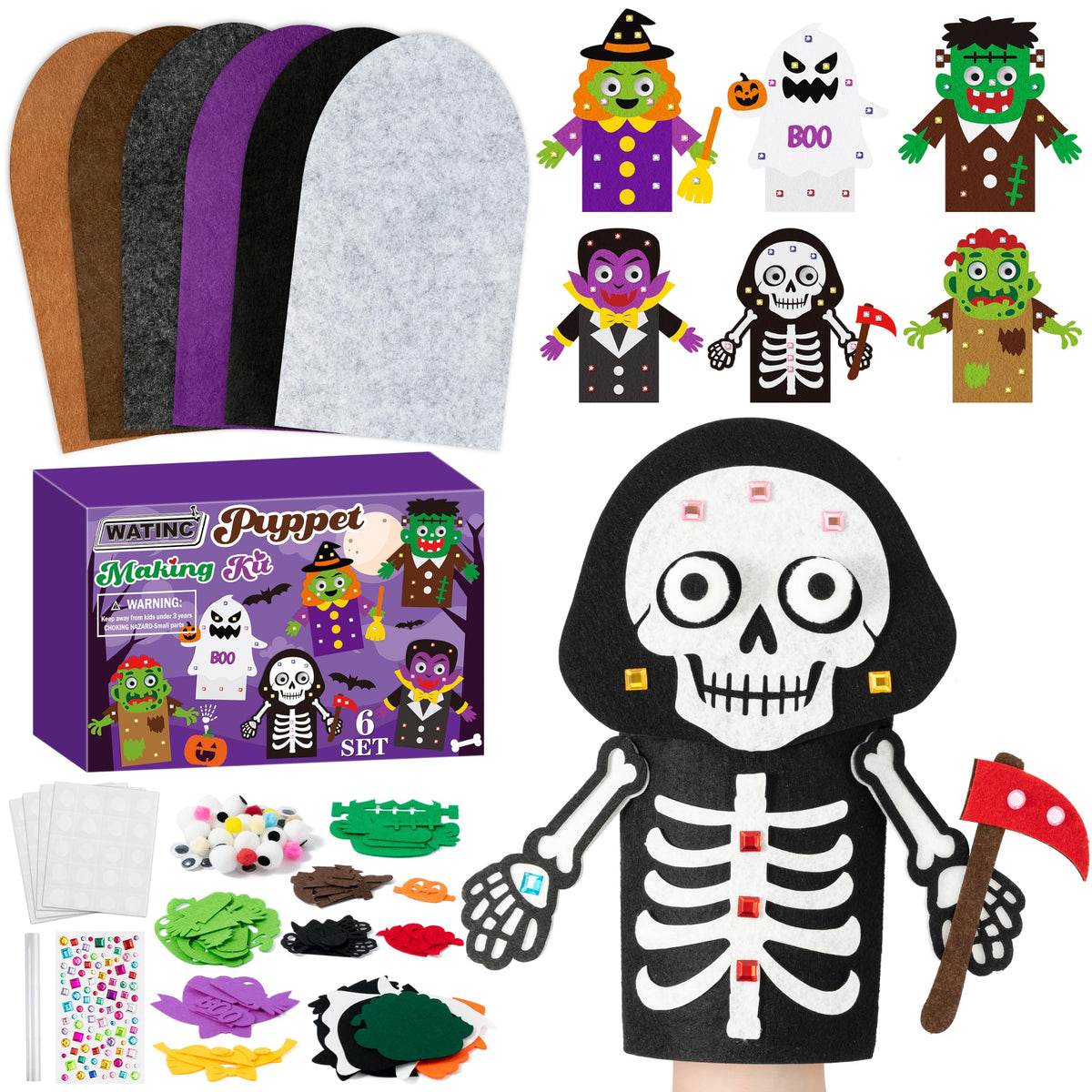 WATINC Kids’ Felt Sock Hand Puppet Making Craft Kit