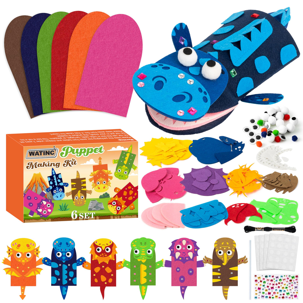 WATINC Kids’ Felt Sock Hand Puppet Making Craft Kit
