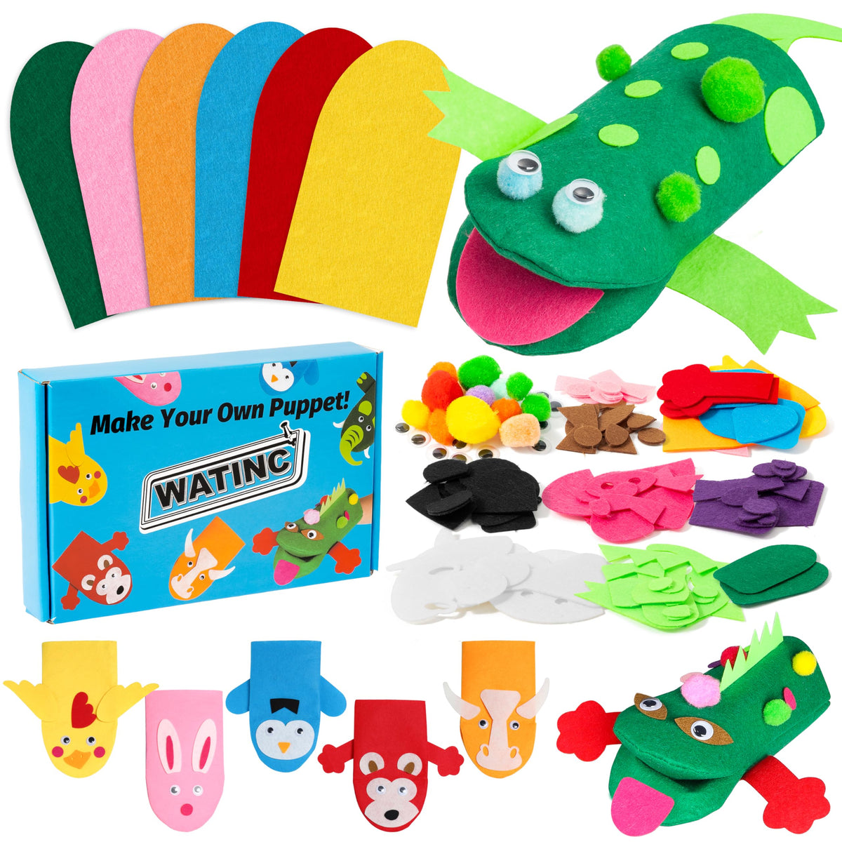 WATINC Kids’ Felt Sock Hand Puppet Making Craft Kit