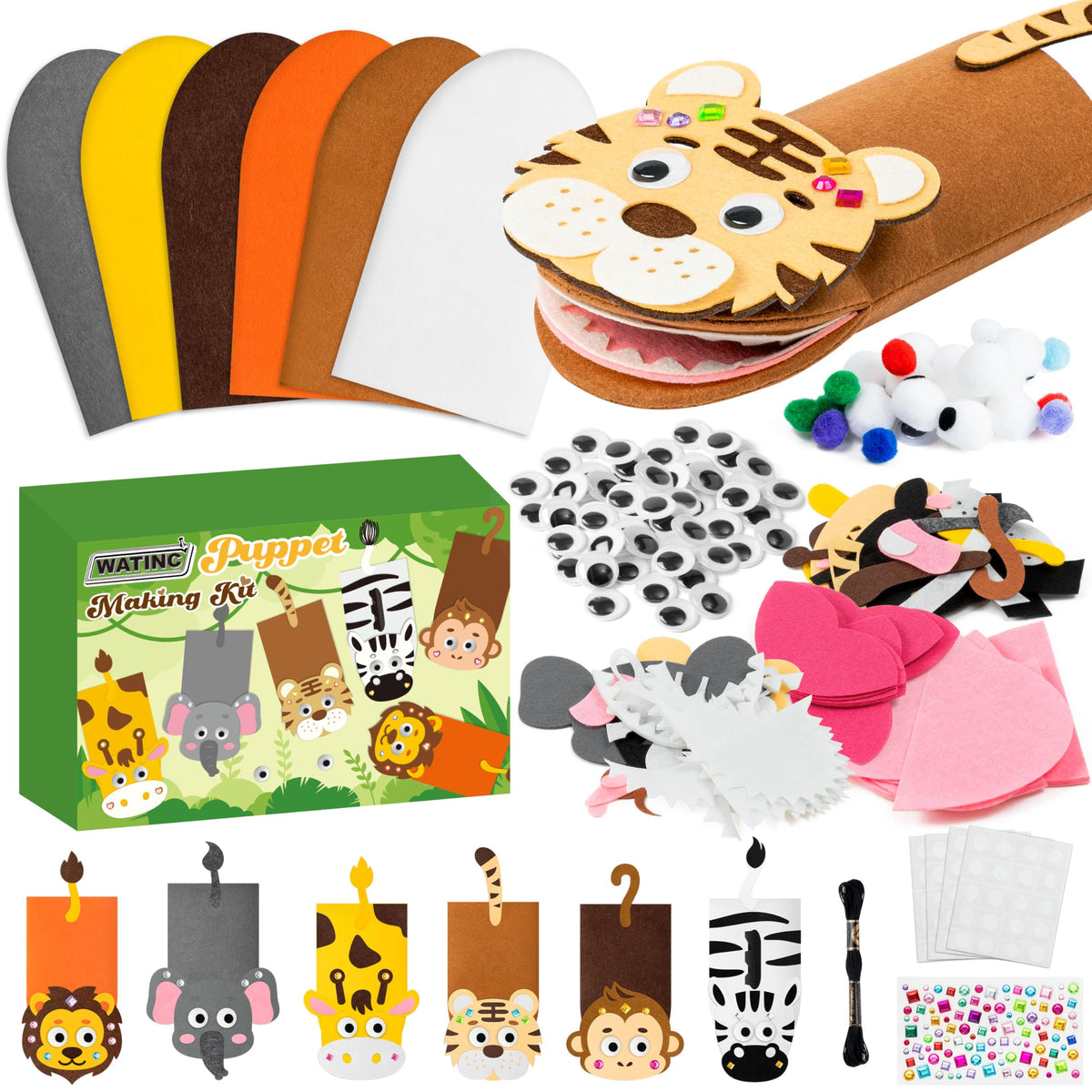 WATINC Kids’ Felt Sock Hand Puppet Making Craft Kit