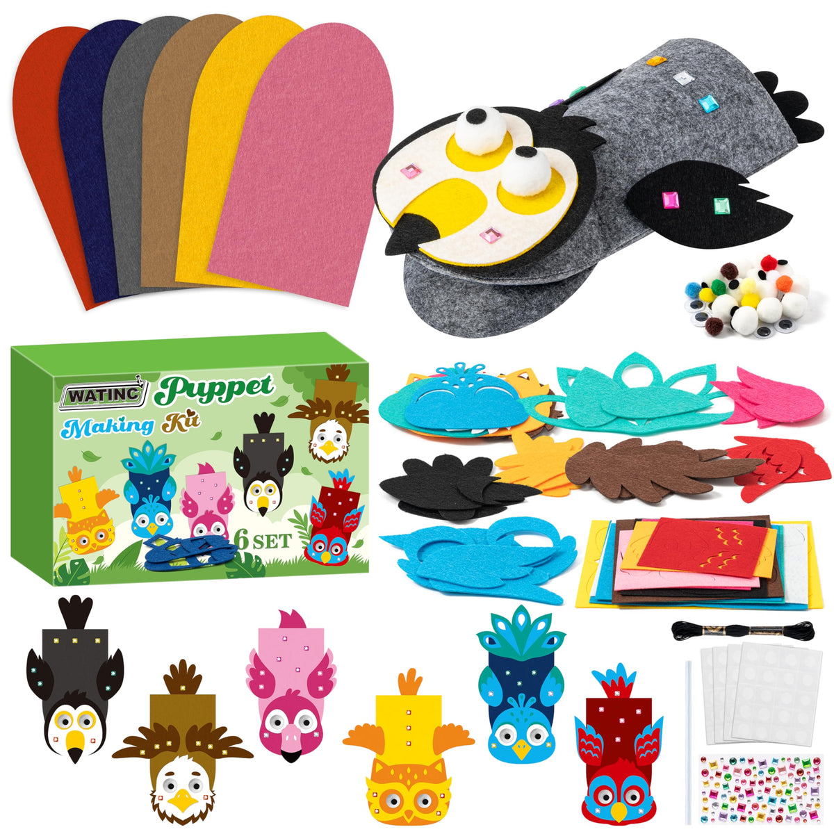 WATINC Kids’ Felt Sock Hand Puppet Making Craft Kit
