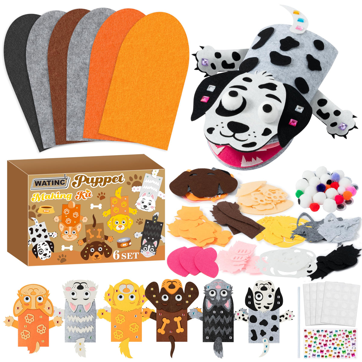 WATINC Kids’ Felt Sock Hand Puppet Making Craft Kit