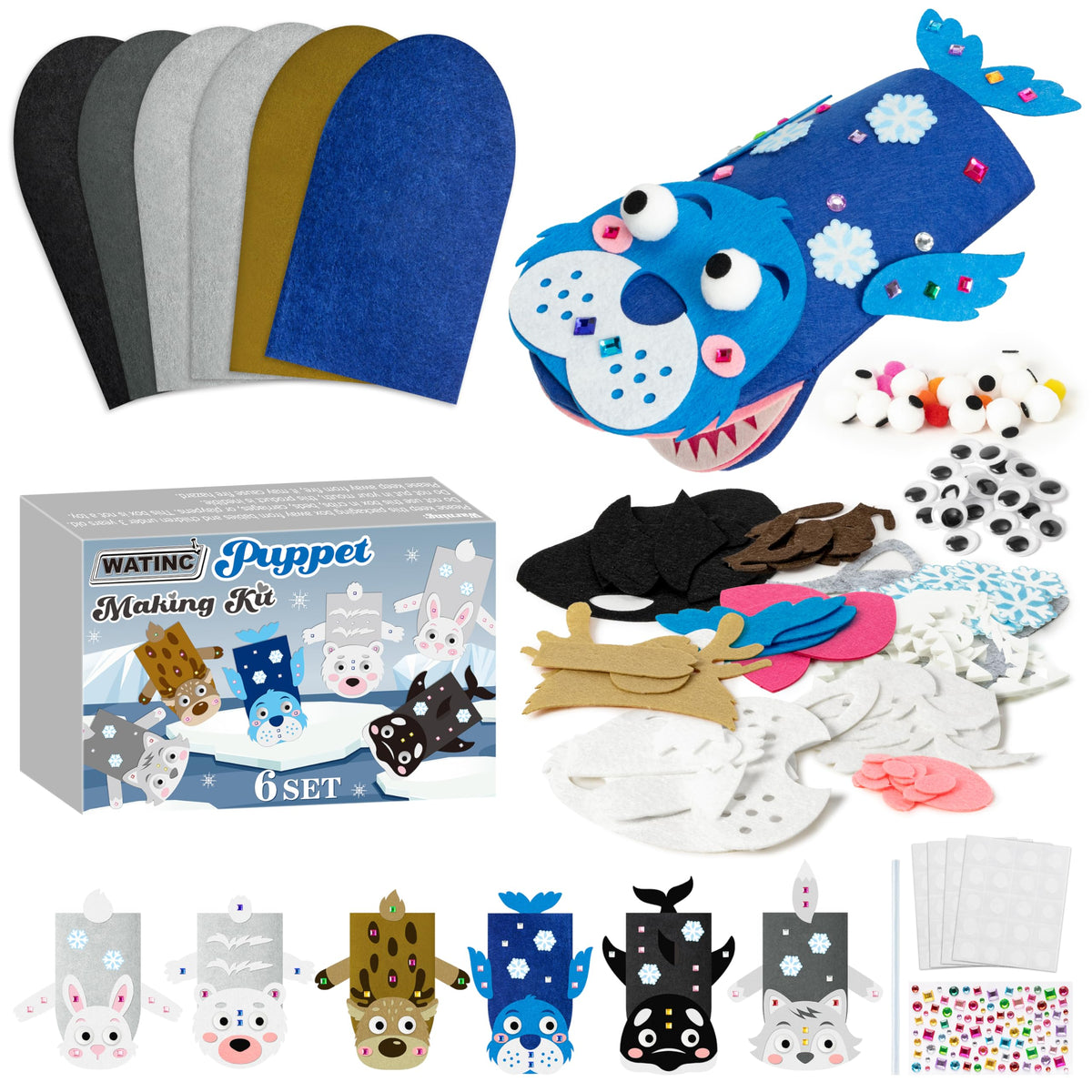 WATINC Kids’ Felt Sock Hand Puppet Making Craft Kit