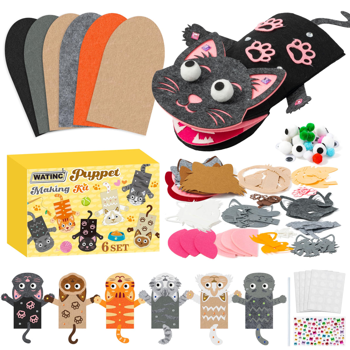 WATINC Kids’ Felt Sock Hand Puppet Making Craft Kit