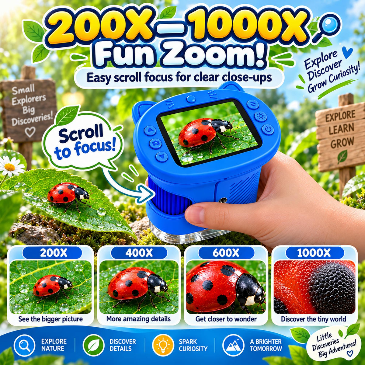 OAEBLLE 1000X Handheld Digital Microscope for Kids