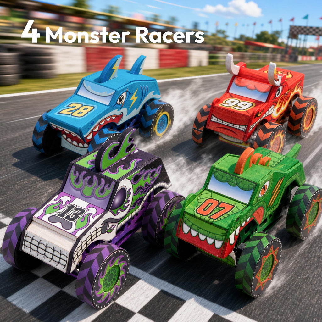 Klever Kits 4-Pack DIY Wooden Race Car Building & Painting Kit