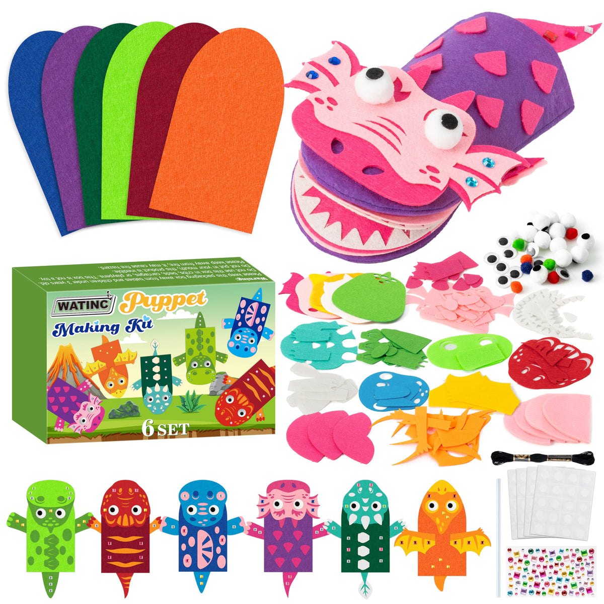 WATINC Kids’ Felt Sock Hand Puppet Making Craft Kit