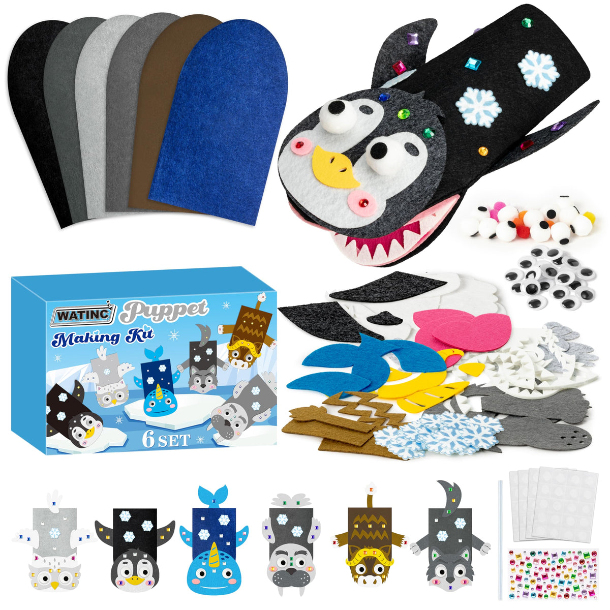 WATINC Kids’ Felt Sock Hand Puppet Making Craft Kit