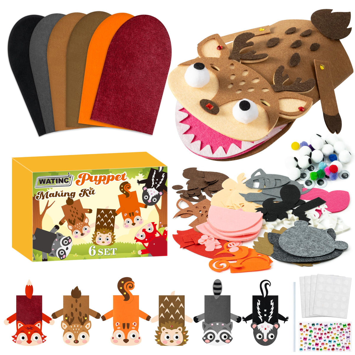 WATINC Kids’ Felt Sock Hand Puppet Making Craft Kit