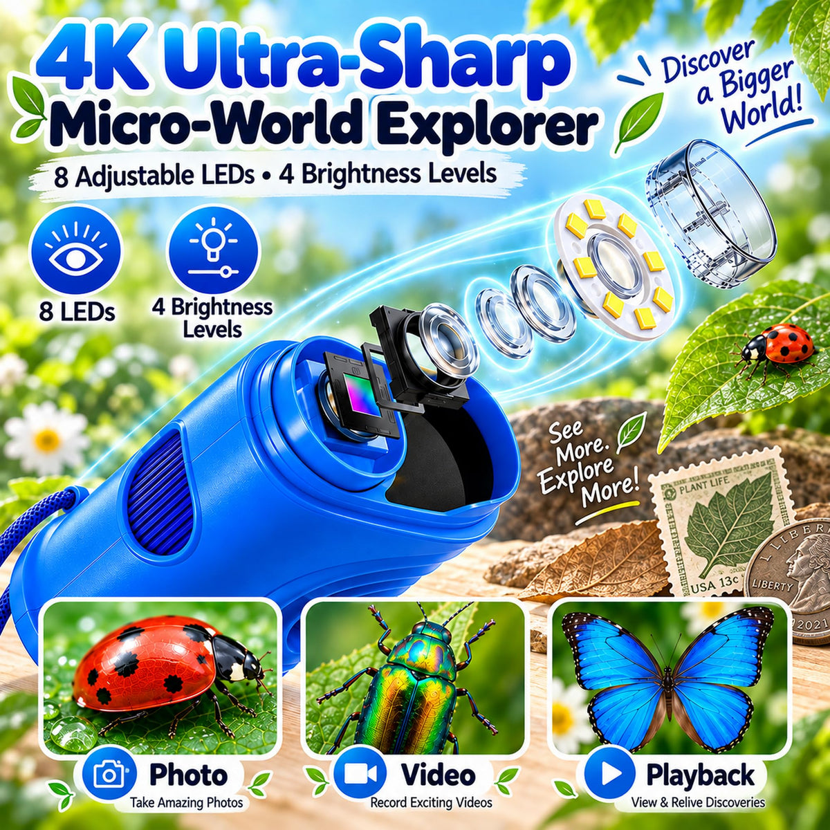 OAEBLLE 1000X Handheld Digital Microscope for Kids